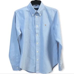 Ralph Lauren shirt blue with button down full color horse logo Retro Y2K Medium